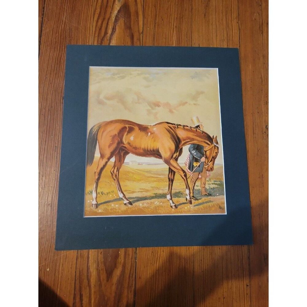 Man in Top Hat Walking Horse, Chromo-Lithograph, 1900, Matted